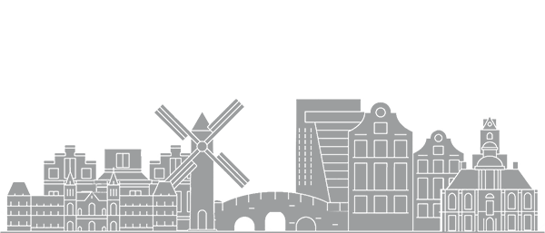 Skyline Amsterdam - Nederland - grijs met transparante achtergrond - 600 x 257 pixels
